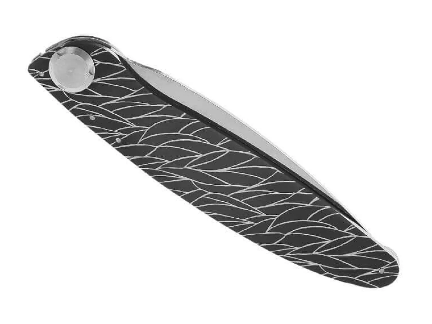 Couteau pliant K2.01M manche olivier et acier décor plumes 11,5cm