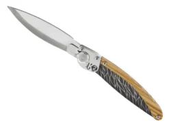 Couteau pliant K2.01M manche olivier et acier décor plumes 11,5cm