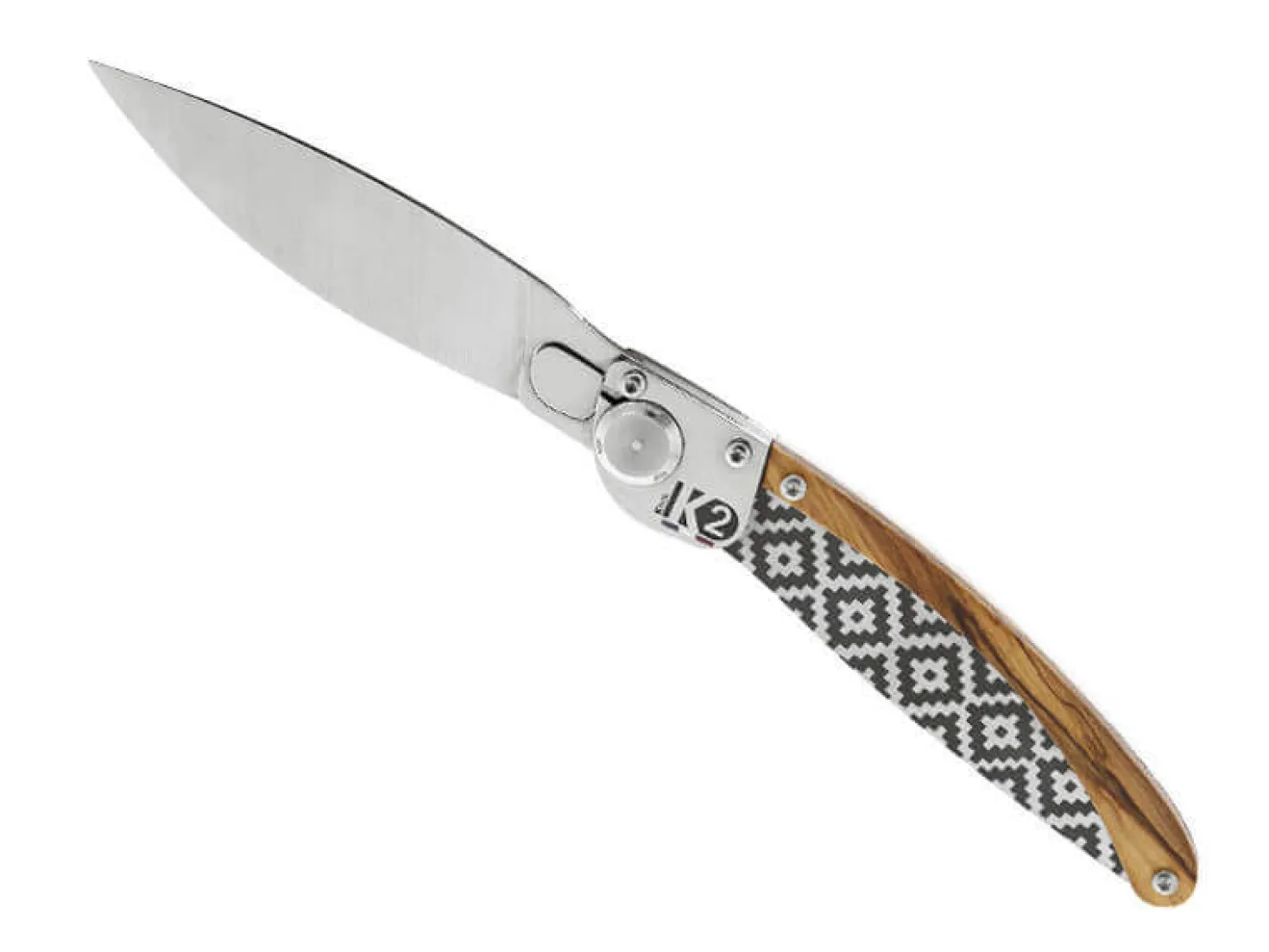 Couteau pliant K2.08M manche olivier et acier décor mosaïque 11,5cm
