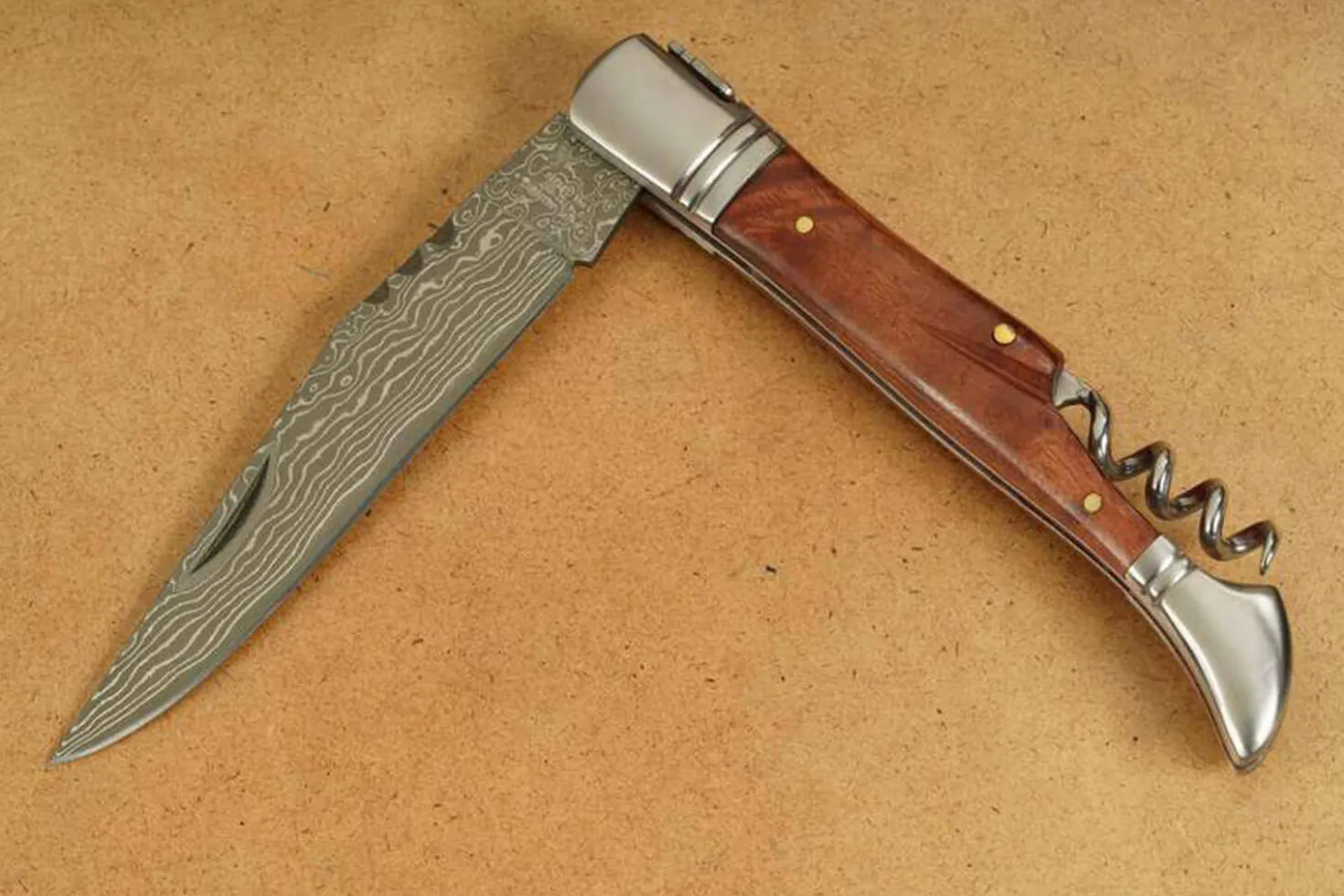 Couteau pliant Laguiole Herbertz 231712 lame damassée manche bois de cognassier 12cm + tire-bouchon