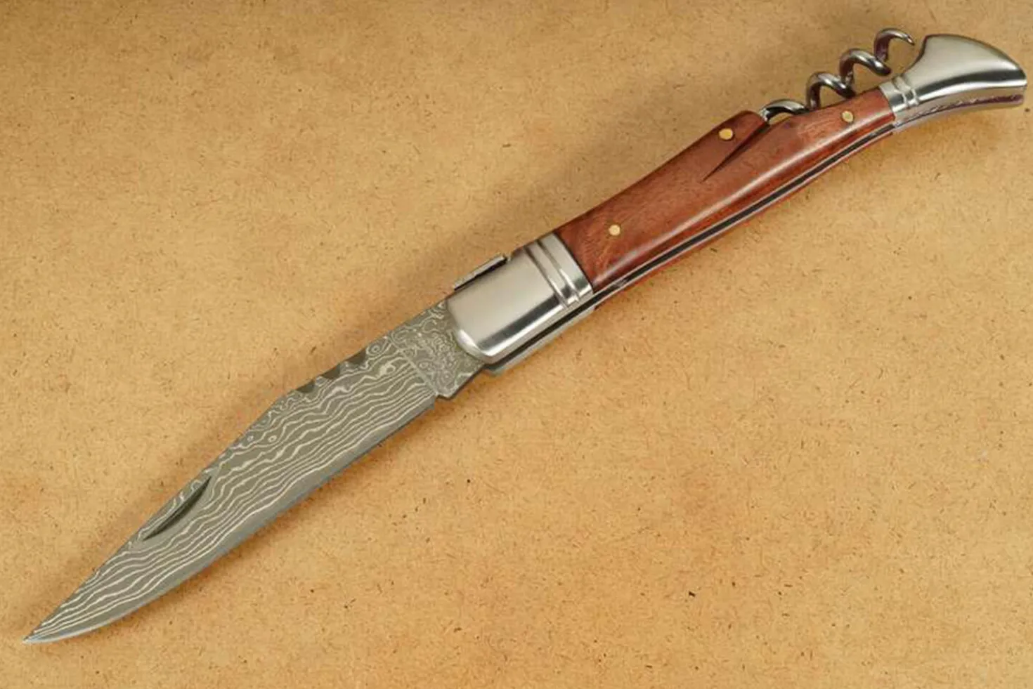 Couteau pliant Laguiole Herbertz 231712 lame damassée manche bois de cognassier 12cm + tire-bouchon