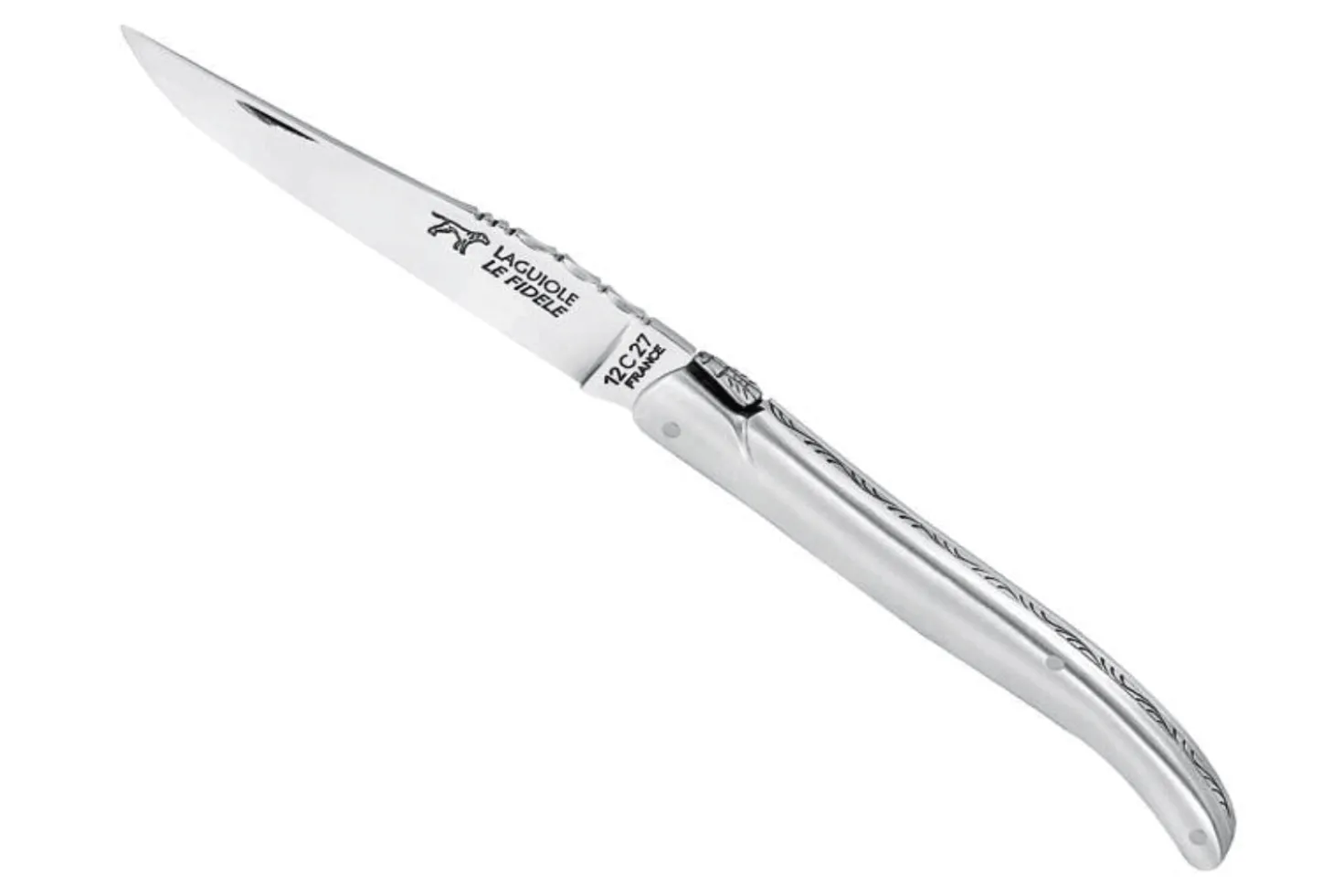Couteau pliant Laguiole LE FIDELE acier Sandvik manche alu satiné 12cm