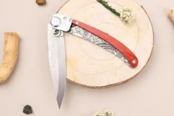 Couteau pliant Le Coq Français Tokyo Red Heart artisanal manche bois rouge 11,5cm + étui