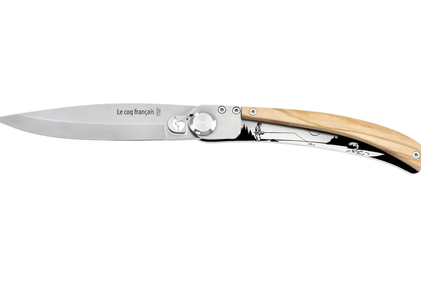 Couteau pliant Le Coq Français Rivière artisanal manche bois d'olivier 11,5cm + étui