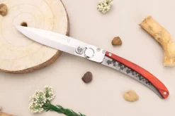 Couteau pliant Le Coq Français Bordeaux Red Heart artisanal manche bois rouge 11,5cm + étui