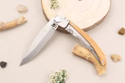 Couteau pliant Le Coq Français Nautic artisanal manche bois d'olivier 11,5cm + étui