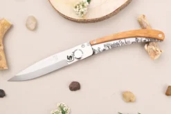 Couteau pliant Le Coq Français Paris artisanal manche bois d'olivier 11,5cm + étui
