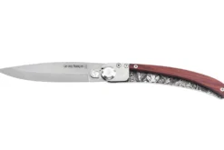 Couteau pliant Le Coq Français Safari Red Heart artisanal manche bois rouge 11,5cm + étui
