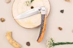 Couteau pliant Le Coq Français Celtic artisanal manche bois d'olivier 11,5cm + étui