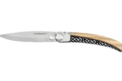 Couteau pliant Le Coq Français Celtic artisanal manche bois d'olivier 11,5cm + étui