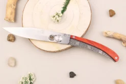 Couteau pliant Le Coq Français Charlemagne Red Heart artisanal manche bois rouge 11,5cm + étui