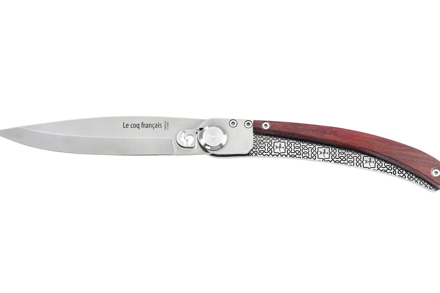 Couteau pliant Le Coq Français Charlemagne Red Heart artisanal manche bois rouge 11,5cm + étui