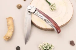 Couteau pliant Le Coq Français Vercingétorix artisanal manche bois de violette 11,5cm + étui