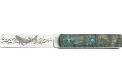 Couteau pliant Le Fidèle 20/20 en bouleau stabilisé bleu 10,8cm lame décor baleine