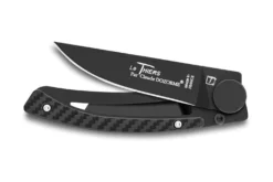 Couteau pliant Le Thiers Liner Lock Claude Dozorme acier noir manche façon carbone 10,5cm