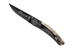 Couteau pliant Le Thiers Liner Lock Claude Dozorme acier noir corne de bélier 10,5cm