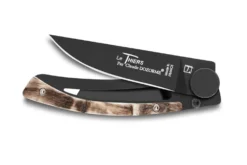 Couteau pliant Le Thiers Liner Lock Claude Dozorme acier noir corne de bélier 10,5cm