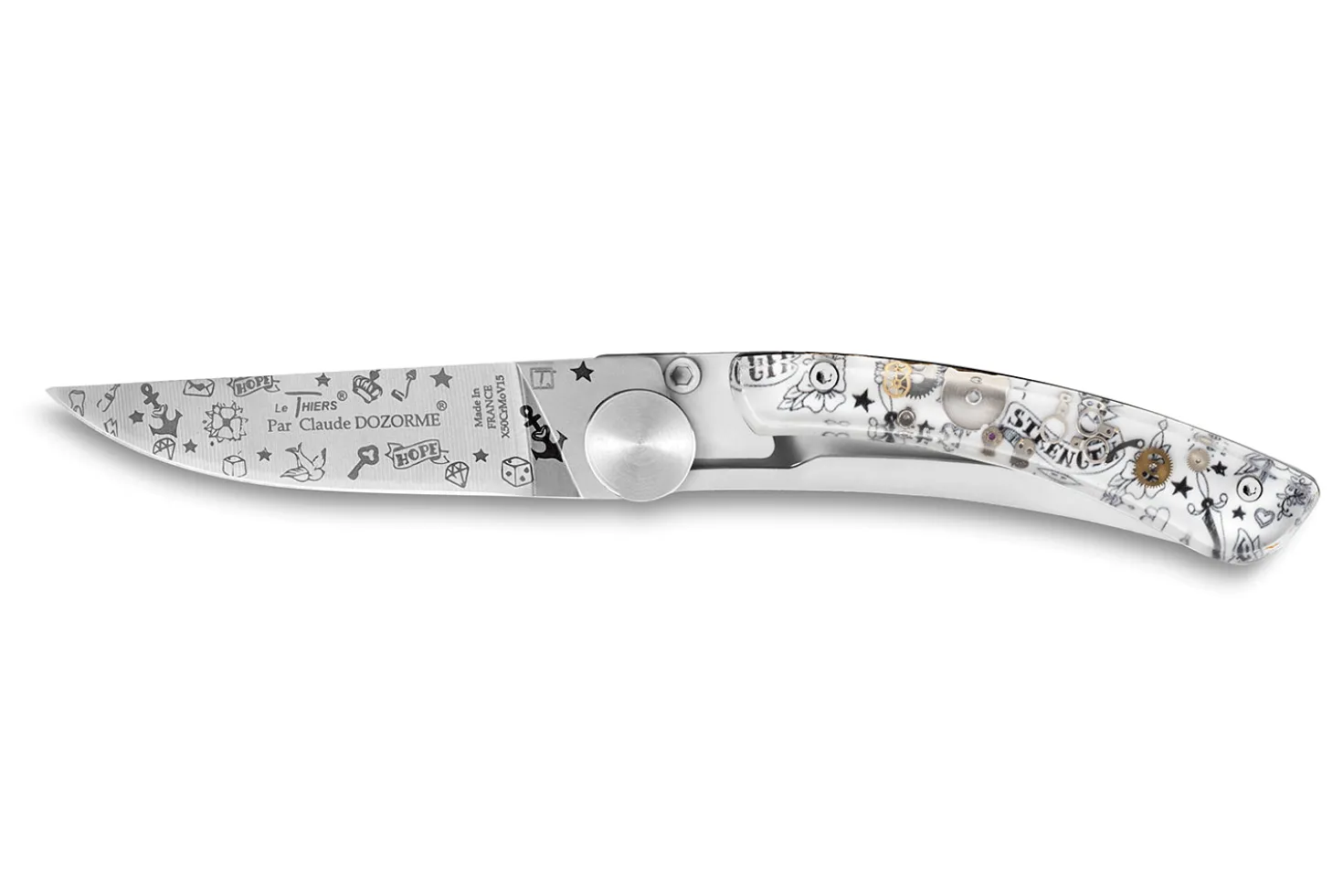 Couteau pliant Le Thiers Liner Lock Claude Dozorme décor old school 10,5cm