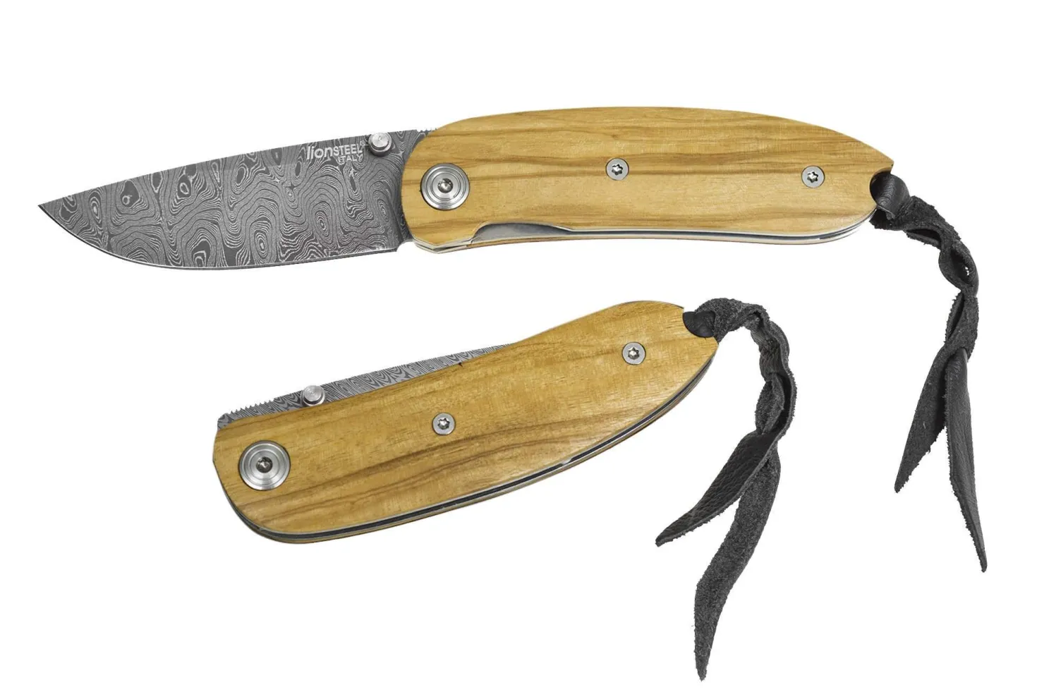 Couteau pliant LionSteel Mini acier damas manche olivier 8cm