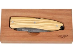 Couteau pliant LionSteel Opera acier damas manche 10cm + lacet