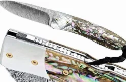 Couteau pliant LionSteel Opera acier damas manche 10cm + lacet