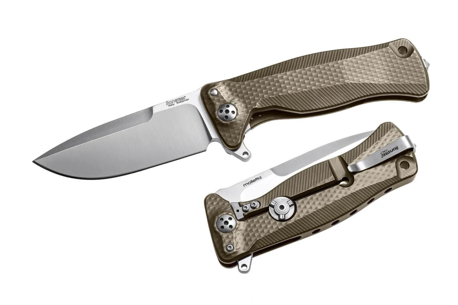 Couteau pliant LionSteel SR11 manche titanium 12cm pic brise-vitre + étui cuir