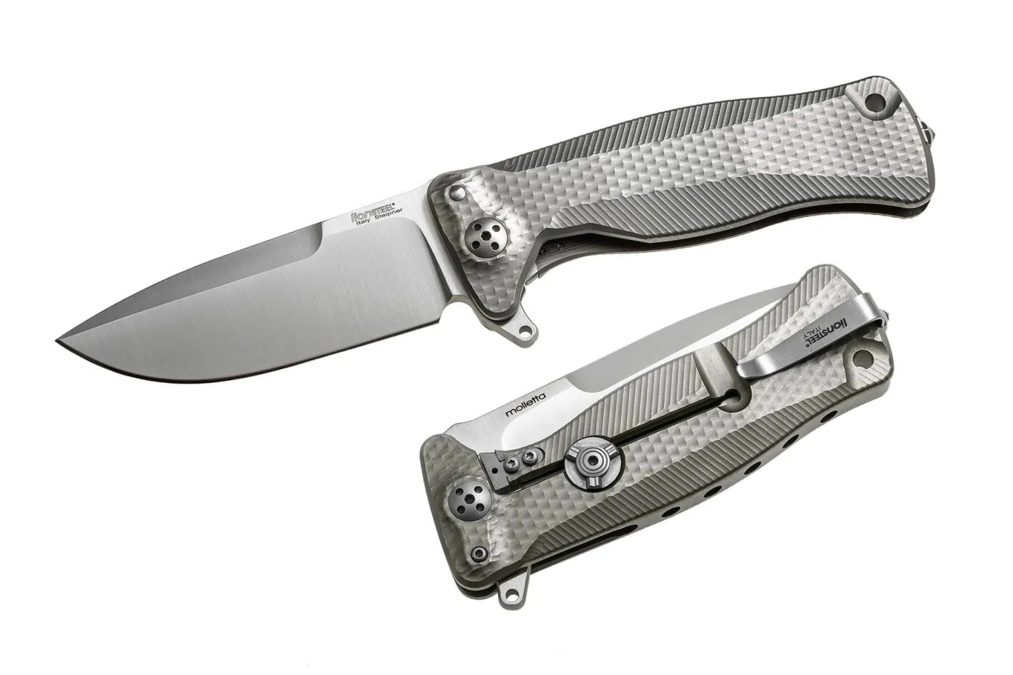 Couteau pliant LionSteel SR11 manche titanium 12cm pic brise-vitre + étui cuir