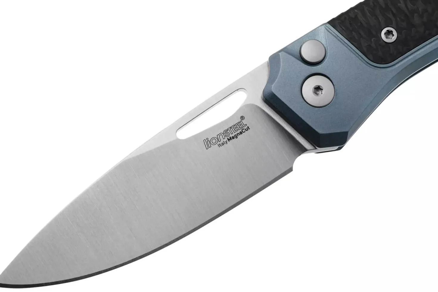 Couteau pliant LionSteel Twain TW-BLCF manche 10,5cm en titanium bleu et fibres de carbone