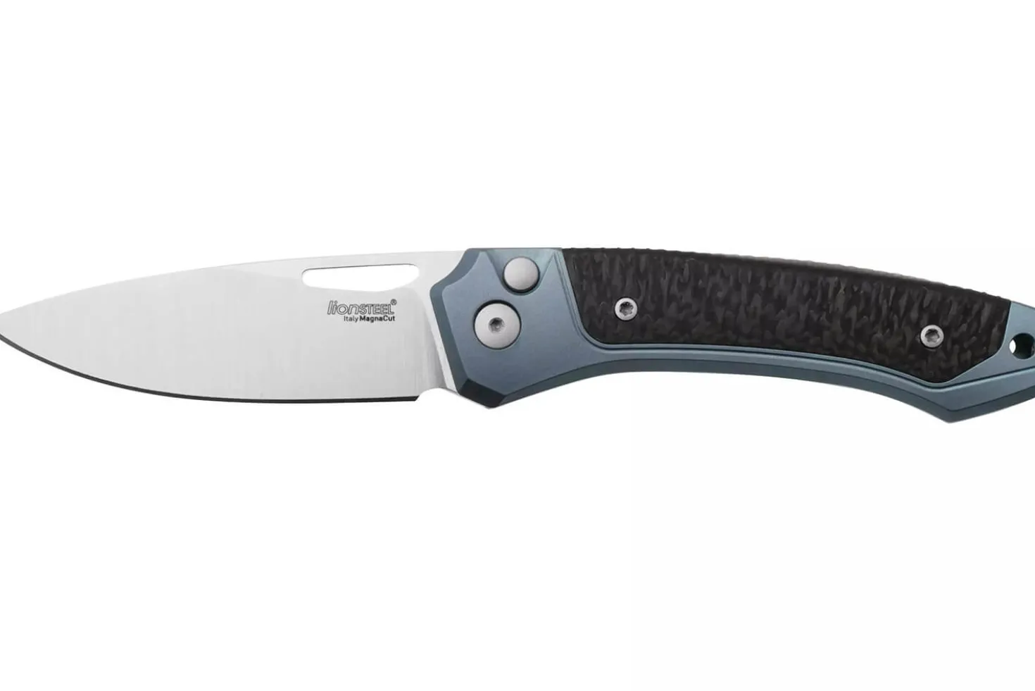 Couteau pliant LionSteel Twain TW-BLCF manche 10,5cm en titanium bleu et fibres de carbone