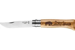 Couteau pliant Opinel Tradition Gravures Animalia Bison n°08 lame 8,5cm manche chêne
