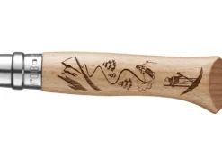 Couteau pliant Opinel Tradition Gravures Ski n°08 lame 8,5cm manche hêtre