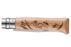 Couteau pliant Opinel Tradition Gravures Ski n°08 lame 8,5cm manche hêtre