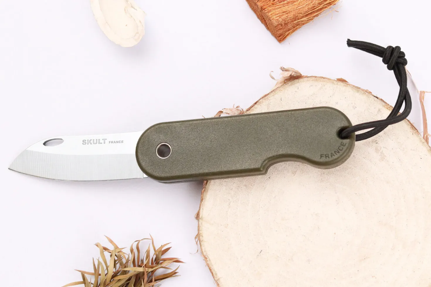 Couteau pliant Skult français éco-responsable manche vert 10cm
