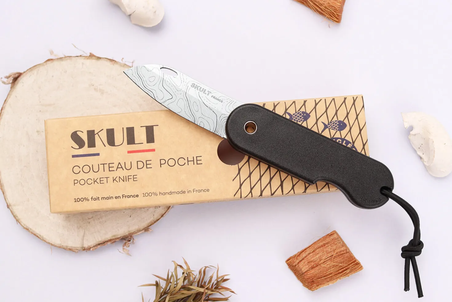 Couteau pliant Skult français éco-responsable Les Fonds Marins manche noir 10cm