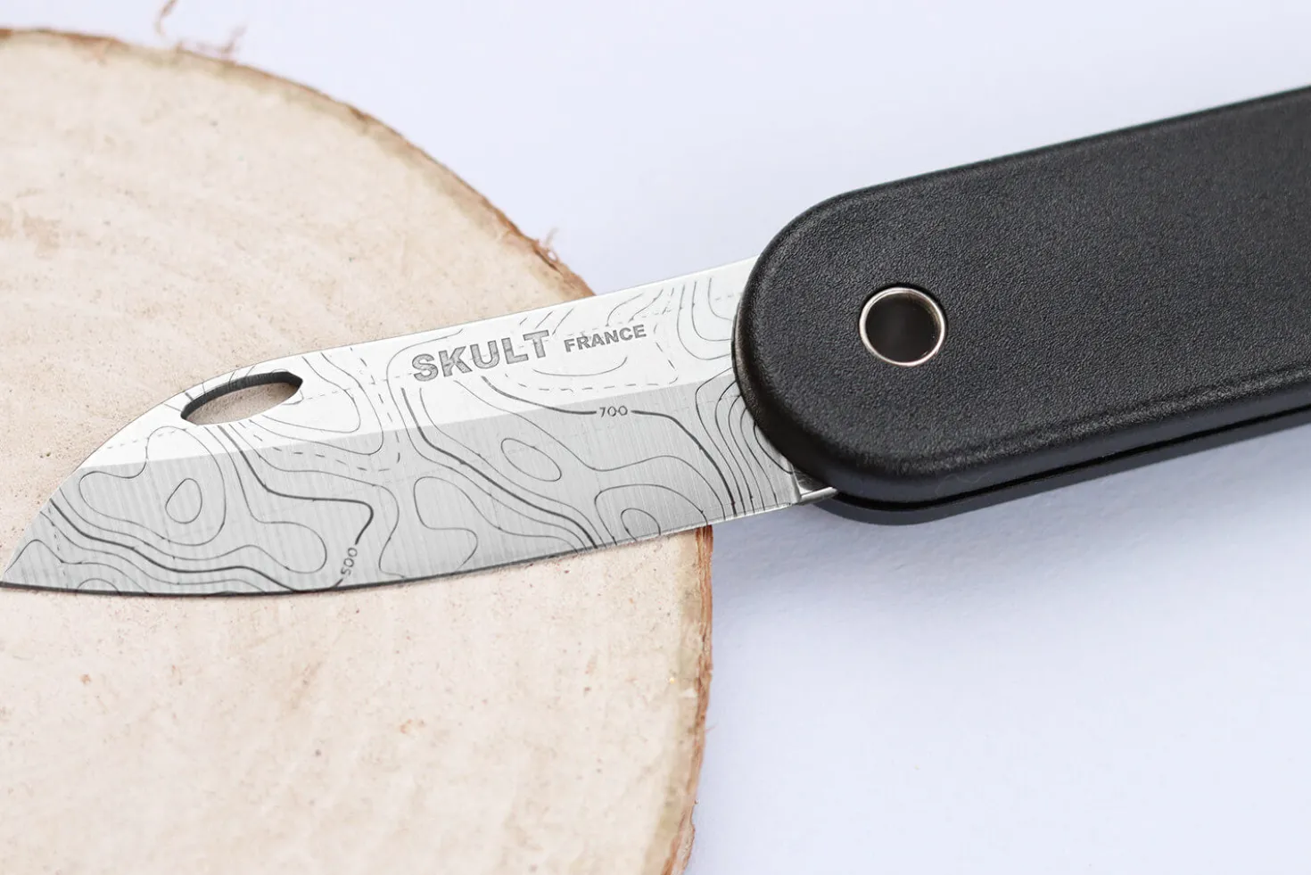 Couteau pliant Skult français éco-responsable Les Fonds Marins manche noir 10cm