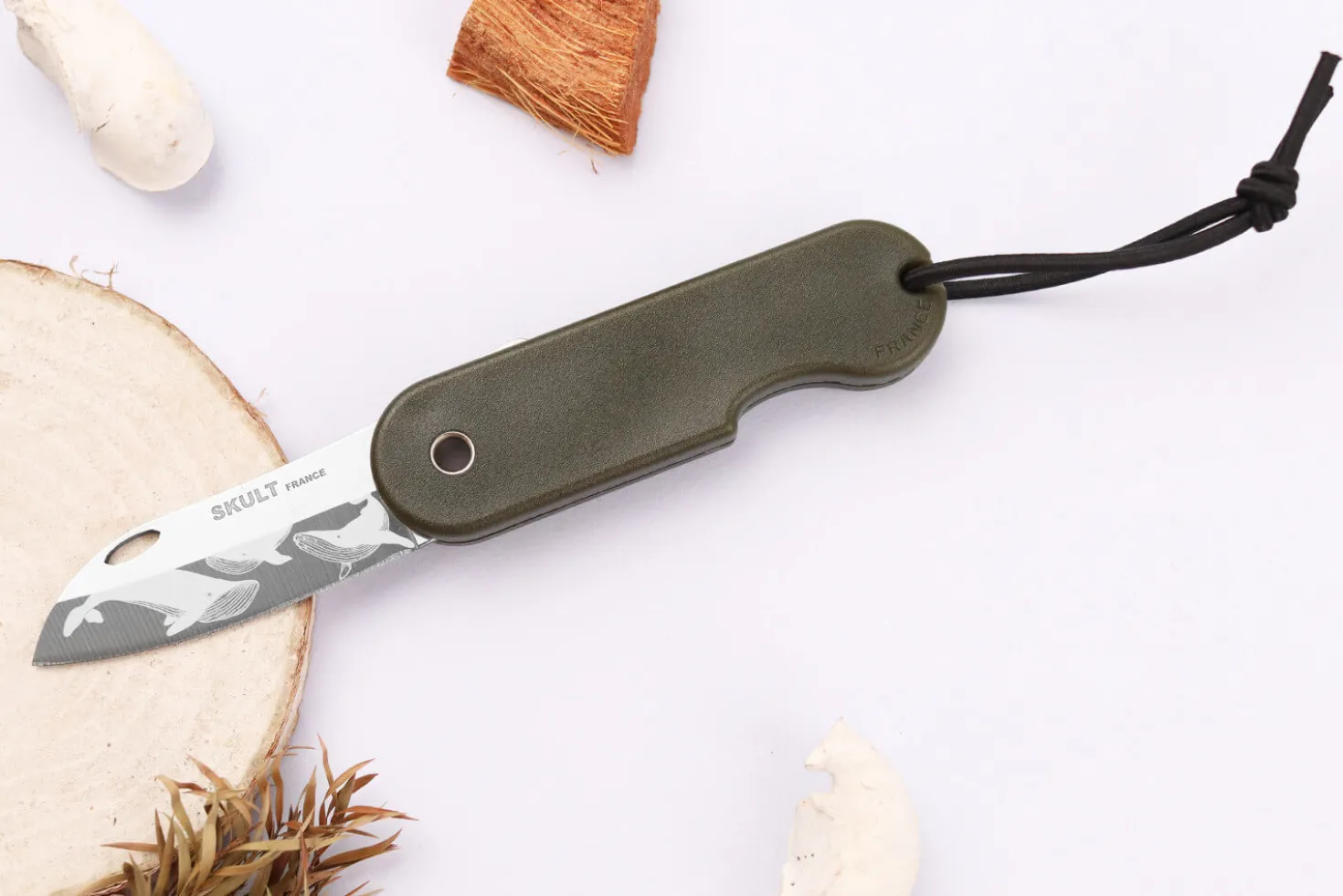 Couteau pliant Skult français éco-responsable Les 3 Graces manche vert 10cm