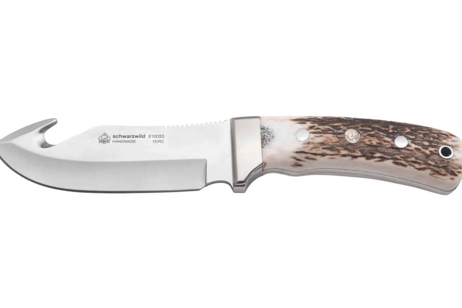 Couteau Puma IP Schwarzwild 338212 lame guthook 12cm manche bois de cerf + étui en cuir