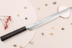 Couteau sakimaru takohiki japonais artisanal 30cm Sakai Takayuki Byakko manche en ébène + étui