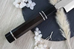 Couteau sakimaru takohiki japonais artisanal Naoki Mazaki Damascus biseauté 27cm