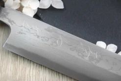 Couteau sakimaru takohiki japonais artisanal Naoki Mazaki Damascus biseauté 27cm