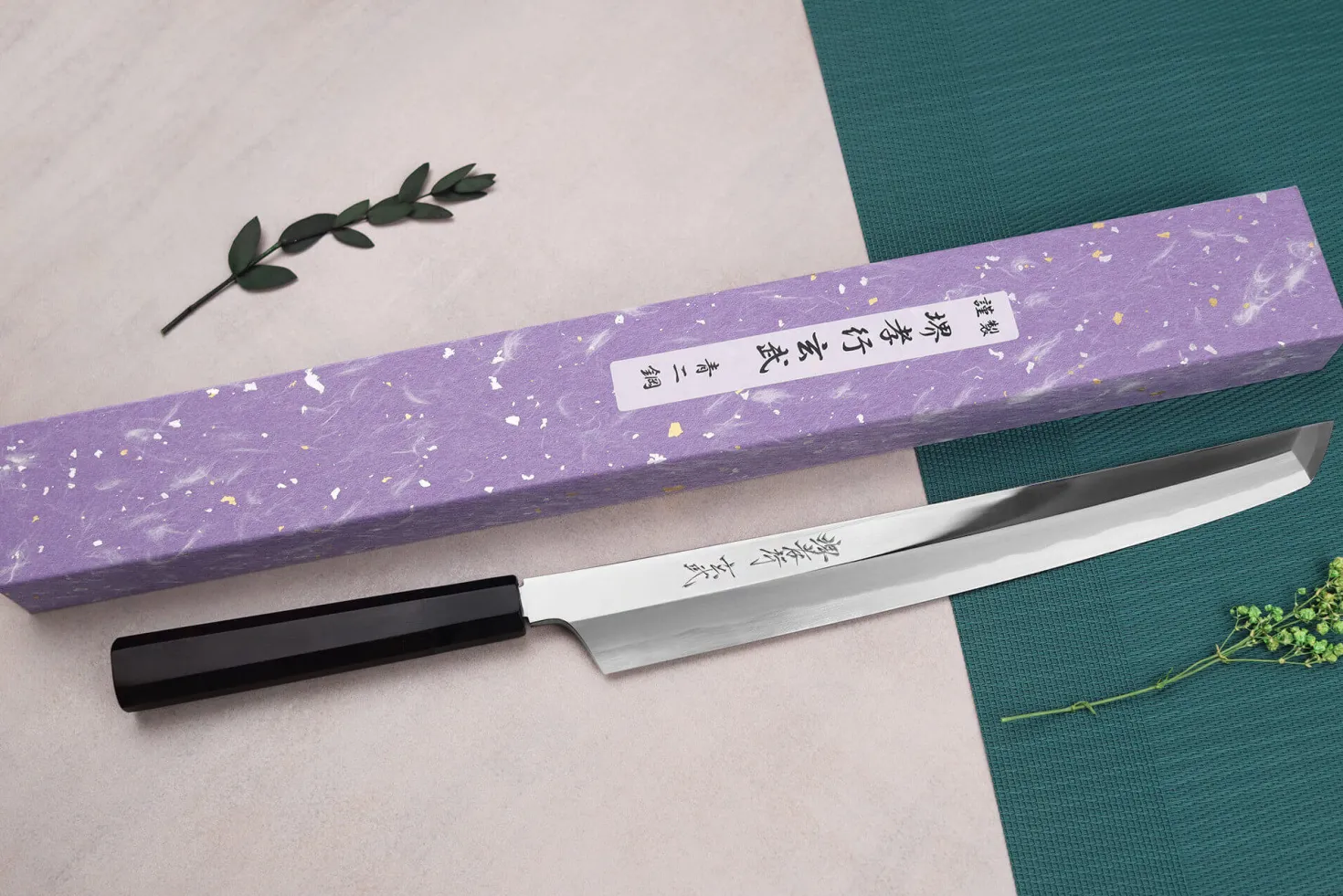 Couteau sakimaru yanagiba 30cm japonais artisanal Sakai Takayuki Genbu