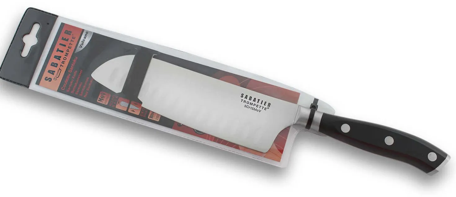 Couteau santoku alvéolé Sabatier Trompette Vulcano 17cm 3 rivets