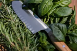 Couteau Santoku alvéolé Wüsthof Amici forgé 17cm en bois d'olivier