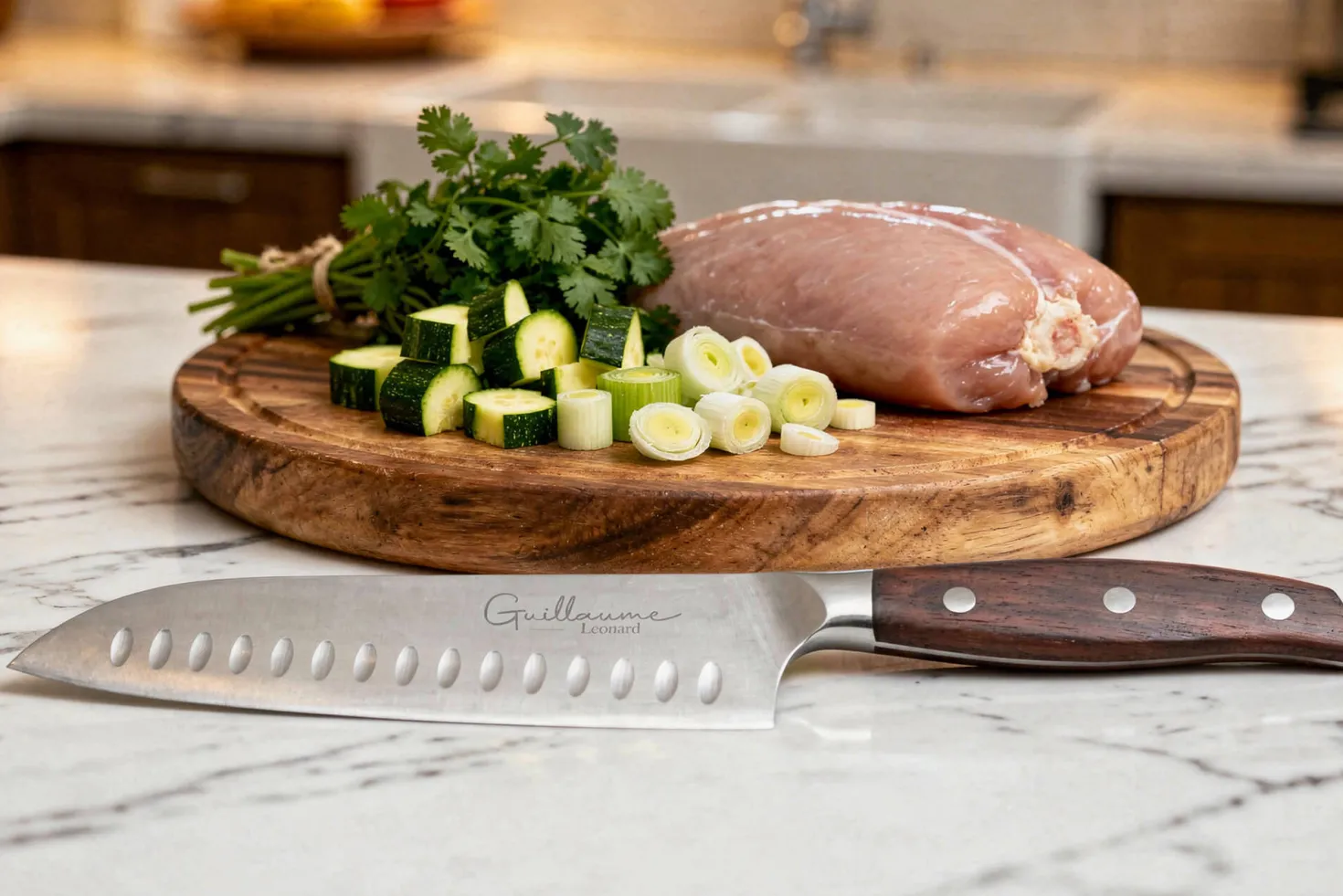 Couteau santoku 17cm Guillaume Leonard Cuistot en acier inoxydable et bois de santal rouge