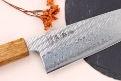 Couteau santoku 16,5cm japonais artisanal Wusaki Nawame AUS10 damas