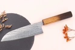 Couteau santoku 16,5cm japonais artisanal Wusaki Nawame AUS10 damas