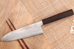 Couteau santoku 18cm japonais artisanal Hatsukokoro Ginsou Damas manche en ébène