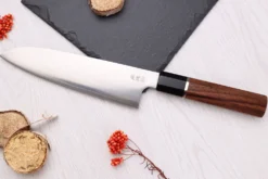 Couteau santoku 19,5cm japonais artisanal Sukenari HAP40 San Maï manche en bois de rose