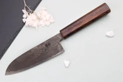 Couteau santoku 16,5cm japonais artisanal Nakamura Kaishin Ginsan Black Damas