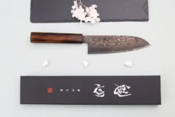 Couteau santoku 16,5cm japonais artisanal Nakamura Kaishin Ginsan Black Damas